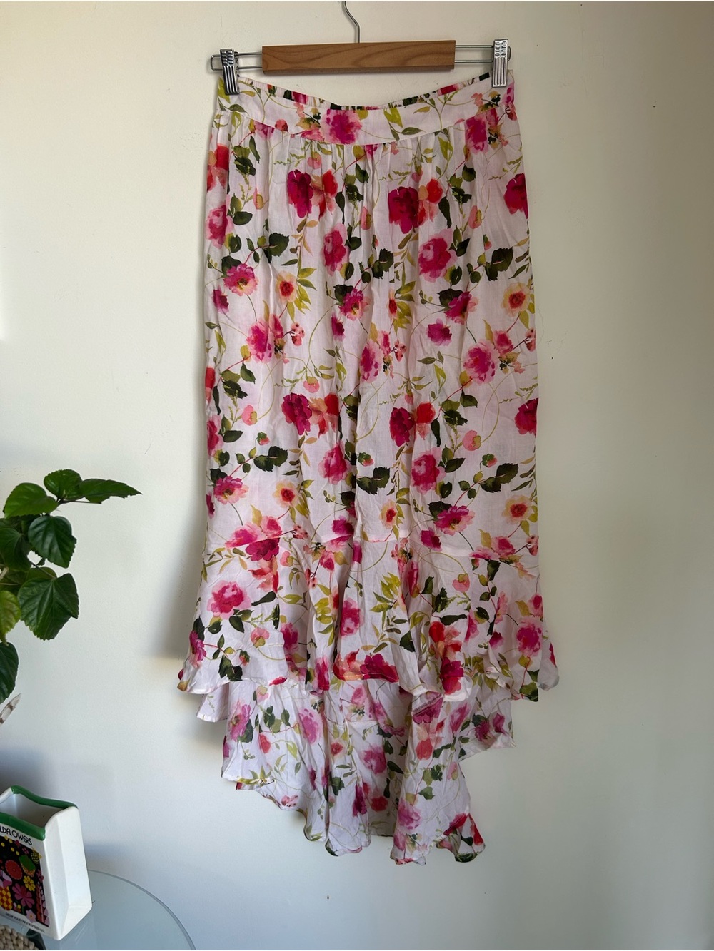 Nanette Lepore Pink Floral High-Low Ruffle Skirt